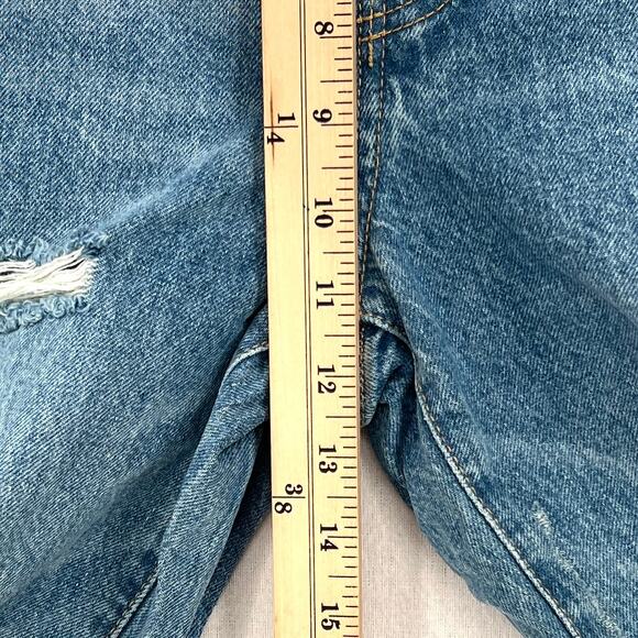 ZARA Distressed Loose Fit Low Rise Jeans Womens 27 Medium Blue Wash Straight Leg - Picture 14 of 15